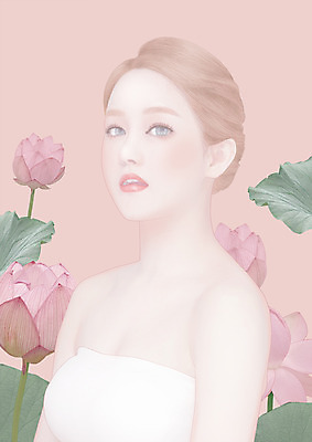 PSD 여자 꽃 일러스트 연꽃 한명 상반신 20대 성인 뷰티 한국인 감성 파스텔 의료성형뷰티 성인여자한명만 국내일러스트 식물 1 컨셉 학용품 사람 동양인 청년 여자한명만 성인여자만 파일형식