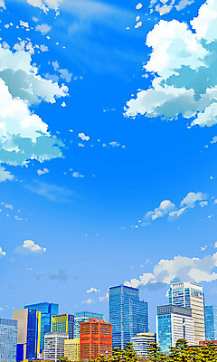 PSD 구름 백그라운드 일러스트 하늘 빌딩 사람없음 건물 도시풍경 도시 애니메이션 빌딩숲 국내일러스트 자연요소 건축물 풍경 파일형식