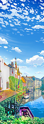 PSD 구름 백그라운드 일러스트 하늘 주택 사람없음 건물 강 깃발 애니메이션 선박 국내일러스트 자연요소 건축물 수상교통 파일형식