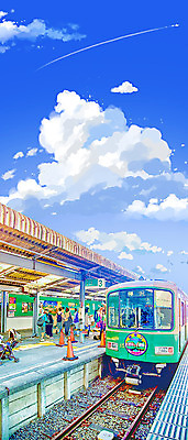 PSD 구름 백그라운드 일러스트 하늘 사람 여러명 기찻길 기차 보행자 전철 플랫폼 기차역 철도의날 국내일러스트 자연요소 육상교통 다수 교통시설 대중교통 역 파일형식 법정기념일