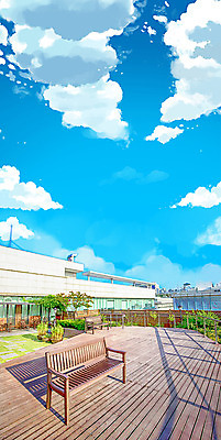 PSD 나무 식물 구름 백그라운드 벤치 일러스트 하늘 사람없음 건물 애니메이션 국내일러스트 자연요소 건축물 의자 파일형식