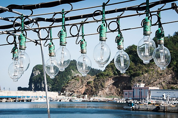 포토 JPG 주간 바다 섬 전구 한국 풍경 사람없음 야외 아웃포커스 울릉도 동해 공암 오징어배 국내포토 자연요소 아시아 촬영기법 암석 경상북도 파일형식