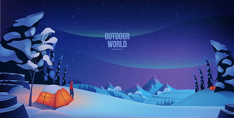 나무 계절 백그라운드 겨울 일러스트 자연 레저 아웃도어 텐트 한명 풍경 캠핑 눈 야간 오로라 겨울캠프 겨울배경 국내일러스트 AI파일 자연요소 식물 1 자연현상 날씨 캠핑도구 사람 생태계 파일형식 벡터