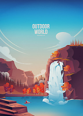 나무 계절 백그라운드 일러스트 자연 레저 산 아웃도어 한명 풍경 절벽 폭포 가을 카누 가을배경 국내일러스트 AI파일 식물 1 사람 수상스포츠 생태계 파일형식 벡터 가을_계절