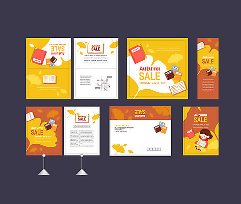 전신 템플릿 배너템플릿 여자 어린이 한명 이벤트 책 세트 독서 세일 가을 현수막 전단 은행잎 엽서 초대장 약도 소봉투 행사세트 행사템플릿 AI파일 1 배너 계절 잎 지도 편지봉투 카드_감사 사람 편지 홍보물 파일형식 벡터