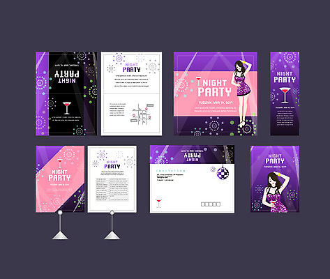 전신 템플릿 배너템플릿 여자 이벤트 성인 두명 세트 축제 현수막 칵테일 클럽 전단 엽서 초대장 미러볼 약도 소봉투 행사세트 행사템플릿 AI파일 배너 지도 편지봉투 카드_감사 주류 사람 장식 편지 홍보물 파일형식 벡터