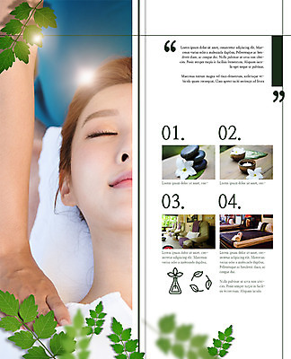 PSD 템플릿 편집 표지디자인 북디자인 출판디자인 여자 꽃 내지 리플렛 2단접지 북커버 나뭇잎 팜플렛 상반신 20대 성인 두명 눕기 뷰티 눈감음 한국인 돌_바위 침대 마사지 스파용품 성인만 이미지템플릿 식물 가구 잎 모션 사람 동양인 청년 스파 오브젝트 파일형식