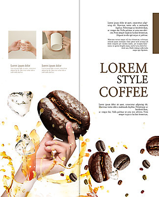 PSD 템플릿 편집 표지디자인 북디자인 손 출판디자인 남자 내지 커피 리플렛 2단접지 북커버 한손 팜플렛 여러명 신체부위 얼음 머그컵 원두 마시기 튀는물 이미지템플릿 자연요소 음료 다수 모션 사람 컵 액체표현 스플래쉬 파일형식