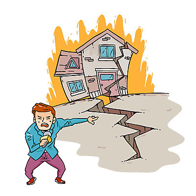 남자 일러스트 주택 한명 성인 가리킴 기자 뉴스 균열 마이크 지진 국내일러스트 AI파일 직업 1 음향기기 모션 사람 손짓 건물 자연재해 파일형식 벡터