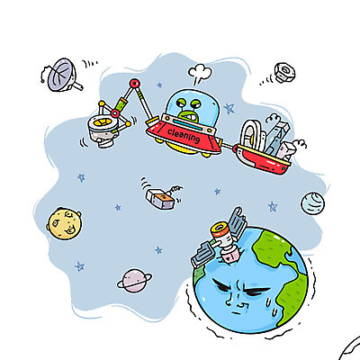 지구 일러스트 사람없음 우주 자연보호 행성 인공위성 분노 환경오염 오염 폐기물 청소 우주선 환경보전 국내일러스트 AI파일 감정 컨셉 통신 자연 보호 쓰레기 사회이슈 파일형식 벡터