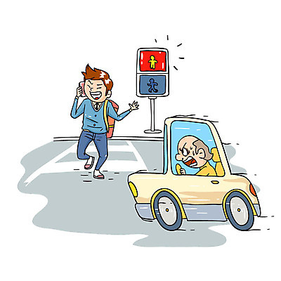 남자 일러스트 자동차 성인 두명 분노 공익캠페인 횡단보도 위험 신호등 교통안전 통화 적신호 무단횡단 무단 국내일러스트 AI파일 감정 육상교통 캠페인 컨셉 모션 안전 사람 보행로 횡단 파일형식 벡터