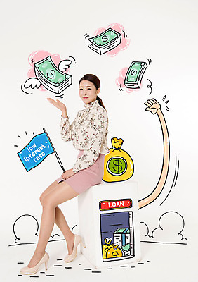 전신 여자 지폐 날개 포토일러 안내 한명 웃음 앉기 20대 성인 옆모습 금융 달러 한국인 깃발 비즈니스우먼 돈자루 대출 이미지편집 AI파일 편집이미지 1 뷰포인트 돈 비즈니스 모션 표정 사람 동양인 청년 경제 직장인 파일형식 벡터