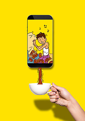 손 남자 커피 음표 포토일러 한손 그림자 두명 신체부위 스마트폰 원두 붓기 커피잔 자루 이미지편집 AI파일 편집이미지 기호 음료 음악 모션 잔 사람 핸드폰 스마트기기 파일형식 벡터