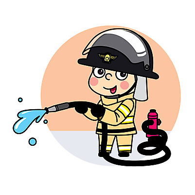 직업 남자 어린이 일러스트 직업캐릭터 한명 소방관 호스 직업체험 물뿌리기 일러캐릭터 AI파일 캐릭터 1 모션 사람 체험학습 구조원 소방 파일형식 벡터