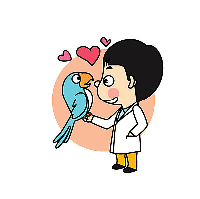 직업 남자 어린이 일러스트 직업캐릭터 한명 하트 앵무새 직업체험 수의사 일러캐릭터 AI파일 모양 캐릭터 1 조류 사람 의사 체험학습 파일형식 벡터
