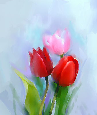 JPG 해외이미지 꽃 일러스트 미술 사람없음 튤립 그림 손그림 세송이 유화 해외202004 해외일러스트 식물 문화예술 3 파일형식 이미지허브