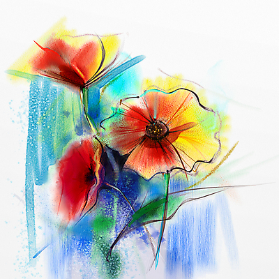 JPG 해외이미지 꽃 일러스트 수채화 미술 사람없음 그림 손그림 세송이 양귀비 해외202004 해외일러스트 식물 문화예술 3 파일형식 이미지허브