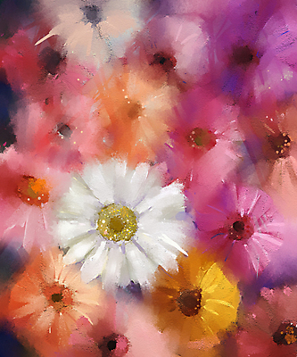 JPG 해외이미지 꽃 여러송이 일러스트 수채화 미술 사람없음 그림 번짐 손그림 거베라 해외202004 해외일러스트 식물 다수 문화예술 파일형식 효과 이미지허브