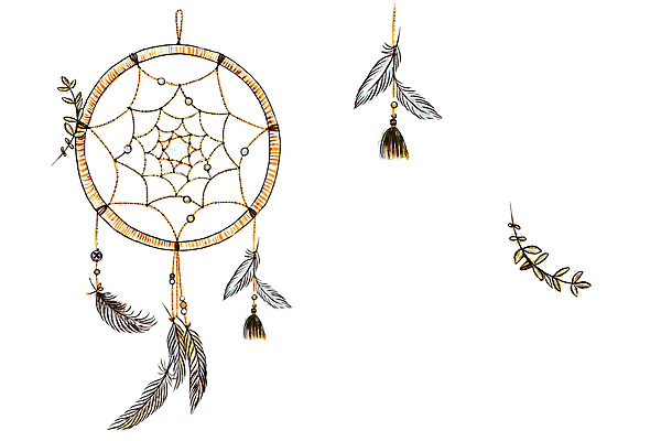 JPG 해외이미지 전통 일러스트 사람없음 장식 노란색 검은색 꿈 깃털 부적 드림캐쳐 해외202004 해외포토 포토 컬러 파일형식 이미지허브