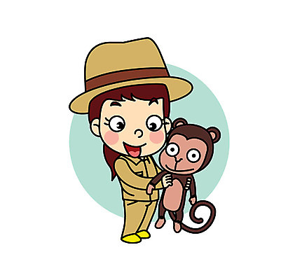 직업 여자 어린이 일러스트 안기 직업캐릭터 한명 원숭이 직업체험 조련사 일러캐릭터 AI파일 캐릭터 1 포유류 모션 사람 체험학습 파일형식 벡터
