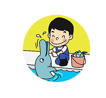 직업 남자 어린이 일러스트 직업캐릭터 한명 먹이 돌고래 직업체험 조련사 일러캐릭터 AI파일 캐릭터 1 포유류 사람 수중동물 체험학습 파일형식 벡터