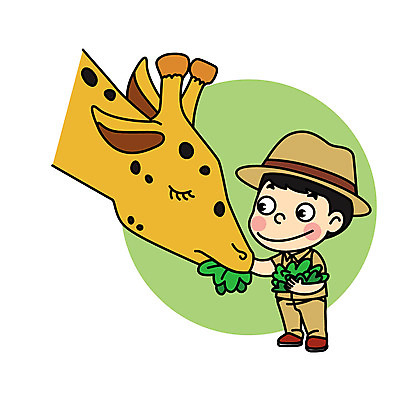 직업 남자 어린이 일러스트 직업캐릭터 한명 먹이 기린 직업체험 조련사 일러캐릭터 AI파일 캐릭터 1 포유류 사람 체험학습 파일형식 벡터