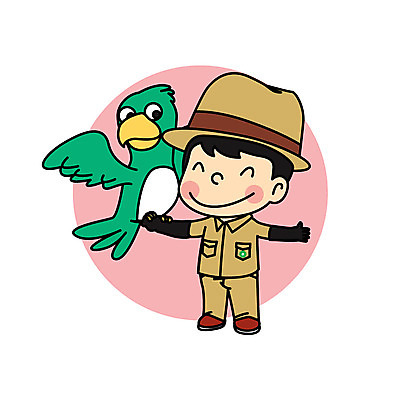 직업 남자 어린이 일러스트 직업캐릭터 한명 웃음 앵무새 직업체험 조련사 일러캐릭터 AI파일 캐릭터 1 조류 표정 사람 체험학습 파일형식 벡터