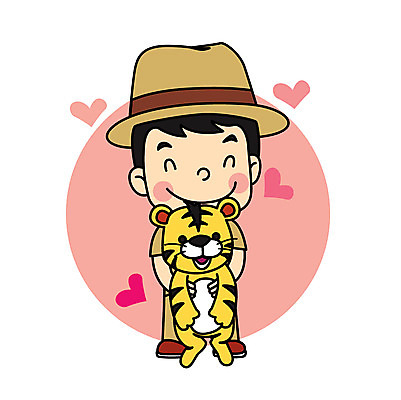 직업 남자 어린이 일러스트 안기 직업캐릭터 한명 하트 호랑이 직업체험 조련사 일러캐릭터 AI파일 모양 캐릭터 1 포유류 모션 사람 체험학습 파일형식 벡터
