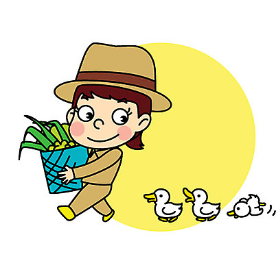 직업 여자 어린이 일러스트 오리 직업캐릭터 한명 들기 건초 직업체험 조련사 일러캐릭터 AI파일 캐릭터 1 모션 조류 사람 체험학습 파일형식 벡터