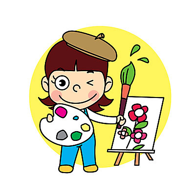 직업 여자 어린이 일러스트 직업캐릭터 한명 붓 팔레트 캔버스 화가 직업체험 일러캐릭터 AI파일 캐릭터 1 사람 체험학습 파일형식 벡터