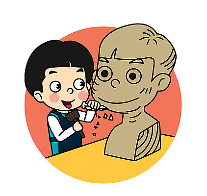 직업 남자 어린이 일러스트 직업캐릭터 한명 나무조각 직업체험 조각가 일러캐릭터 AI파일 캐릭터 1 사람 목재 체험학습 파일형식 벡터