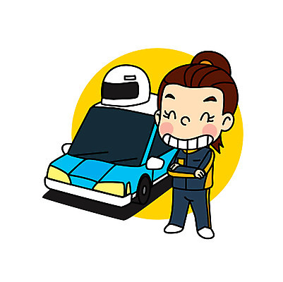 직업 여자 어린이 일러스트 직업캐릭터 한명 웃음 팔짱 경주용자동차 직업체험 카레이서 일러캐릭터 AI파일 캐릭터 1 모션 자동차 표정 사람 체험학습 파일형식 벡터