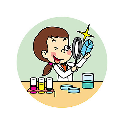 직업 응시 여자 어린이 과학 일러스트 돋보기 직업캐릭터 한명 가운 광석 과학자 플라스크 직업체험 일러캐릭터 AI파일 캐릭터 1 시선 옷 실험기구 사람 체험학습 학자 파일형식 벡터