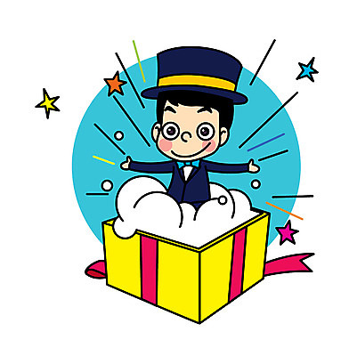 직업 남자 어린이 일러스트 직업캐릭터 한명 선물상자 마술 마술사 연기 직업체험 등장 일러캐릭터 AI파일 캐릭터 1 선물 사람 상자 체험학습 파일형식 벡터