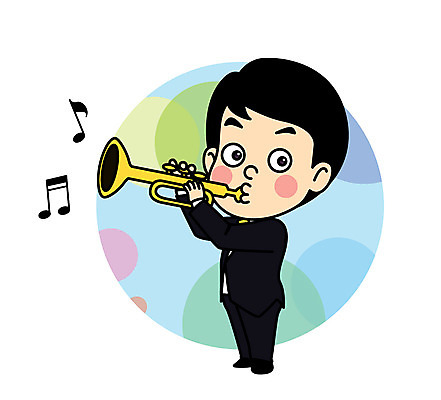 캐릭터 남자 어린이 연주 일러스트 직업캐릭터 한명 연주자 트럼펫 직업체험 일러캐릭터 AI파일 직업 1 음악 사람 음악가 체험학습 금관악기 파일형식 벡터