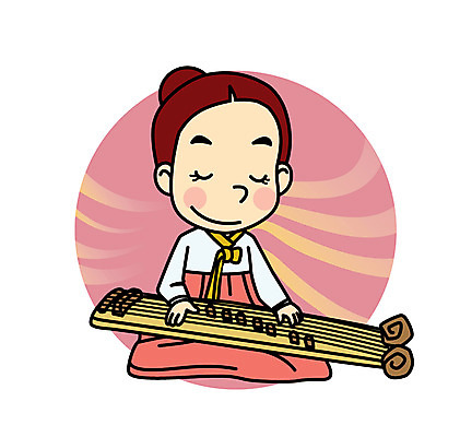 직업 캐릭터 여자 어린이 일러스트 직업캐릭터 한명 한복 가야금 직업체험 일러캐릭터 AI파일 1 한국전통 현악기 국악기 사람 체험학습 전통의상 파일형식 벡터