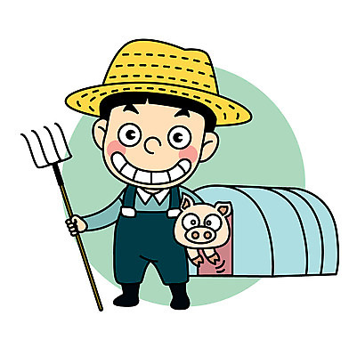 캐릭터 남자 어린이 일러스트 직업캐릭터 한명 웃음 농장 돼지 농부 비닐하우스 직업체험 농부캐릭터 일러캐릭터 AI파일 직업 1 농업 포유류 표정 사람 체험학습 파일형식 벡터