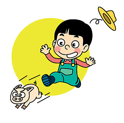 캐릭터 남자 어린이 일러스트 직업캐릭터 한명 달리기 농장 돼지 농부 직업체험 농부캐릭터 일러캐릭터 AI파일 직업 1 농업 포유류 모션 사람 체험학습 파일형식 벡터