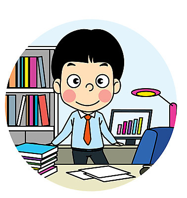 직업 캐릭터 남자 어린이 일러스트 책장 직업캐릭터 한명 책 컴퓨터 사무실 직업체험 일러캐릭터 AI파일 1 가구 비즈니스 사람 전자제품 체험학습 파일형식 벡터