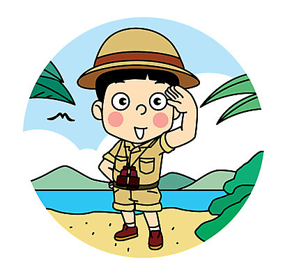 직업 캐릭터 남자 어린이 일러스트 산 직업캐릭터 한명 해변 모험가 직업체험 일러캐릭터 AI파일 1 바다 사람 체험학습 파일형식 벡터