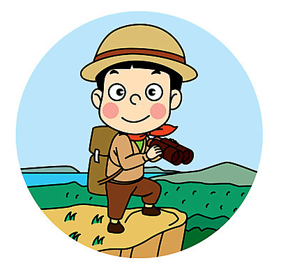 직업 캐릭터 남자 어린이 일러스트 산 직업캐릭터 한명 망원경 모험가 직업체험 일러캐릭터 AI파일 1 사람 체험학습 파일형식 벡터