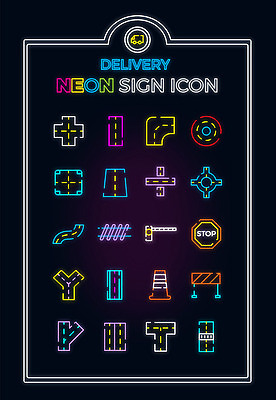 아이콘 도로 사람없음 세트 기찻길 표지판 정지 교차로 라인아이콘 배송 네온 공사중 2D아이콘 AI파일 길 교통시설 모션 알림판 공사 파일형식 벡터