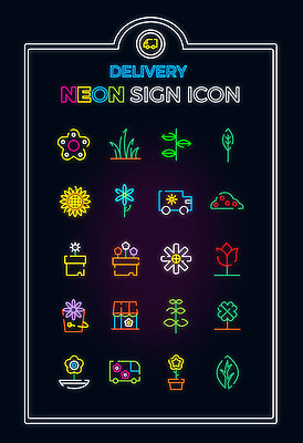 아이콘 꽃 화분 사람없음 세트 상점 튤립 네잎클로버 꽃집 양동이 라인아이콘 배송 코스모스 네온 2D아이콘 AI파일 식물 클로버 파일형식 벡터