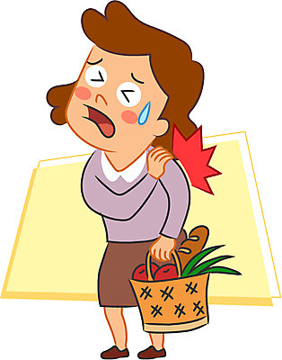 캐릭터 여자 일러스트 한명 성인 장바구니 어깨통증 오십견 일러캐릭터 AI파일 1 사람 쇼핑 바구니 질병 파일형식 벡터