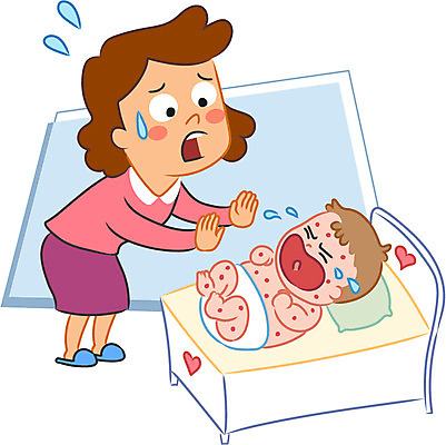 전신 캐릭터 여자 남자 일러스트 성인 두명 아기 질병 수두 아기침대 일러캐릭터 AI파일 의학 사람 아기용품 침대 전염병 파일형식 벡터