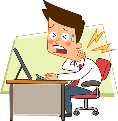 전신 캐릭터 남자 일러스트 한명 성인 컴퓨터 직장인 책상 목디스크 목통증 일러캐릭터 AI파일 직업 1 가구 사람 전자제품 고통 질병 파일형식 벡터