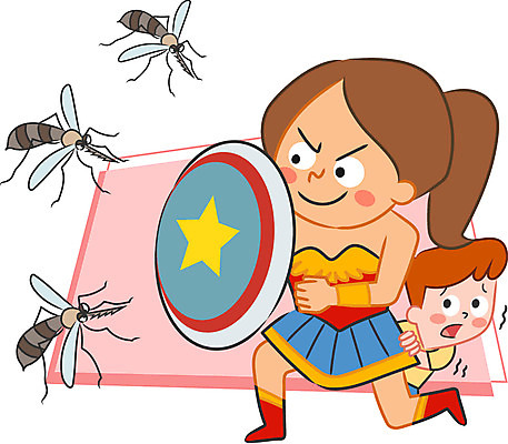 전신 캐릭터 여자 남자 어린이 일러스트 성인 두명 방패 원더우먼 모기 퇴치 일러캐릭터 AI파일 컨셉 사람 해충 영웅 파일형식 벡터