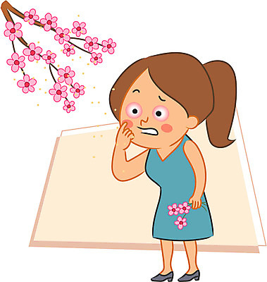 캐릭터 여자 일러스트 한명 성인 벚꽃 꽃가루 알레르기 충혈 일러캐릭터 AI파일 1 꽃 사람 질병 가루 파일형식 벡터