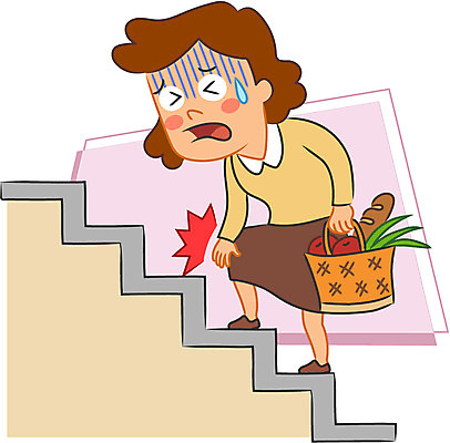 캐릭터 여자 일러스트 한명 성인 계단 장바구니 골다공증 무릎통증 일러캐릭터 AI파일 1 사람 쇼핑 바구니 고통 질병 파일형식 벡터