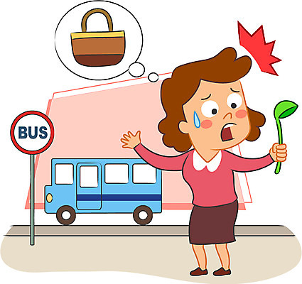 캐릭터 여자 가방 일러스트 버스 한명 성인 질병 국자 건망증 일러캐릭터 AI파일 1 잡화 육상교통 의학 주방용품 대중교통 사람 파일형식 벡터